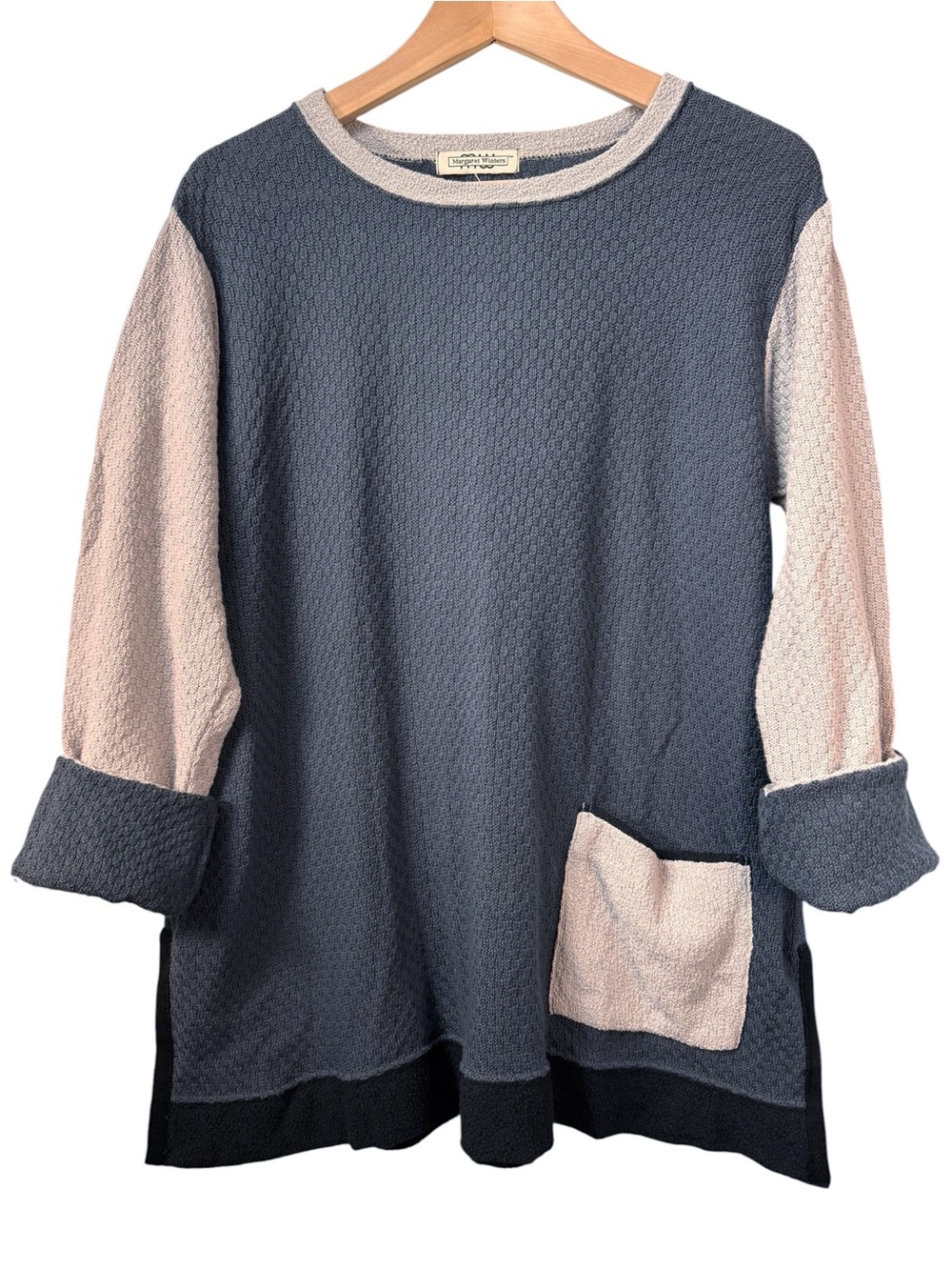 Margaret Winters Sweater L NWT Gray Colorblock Cotton Knit Lagenlook Art To Wear - Picture 2 of 7